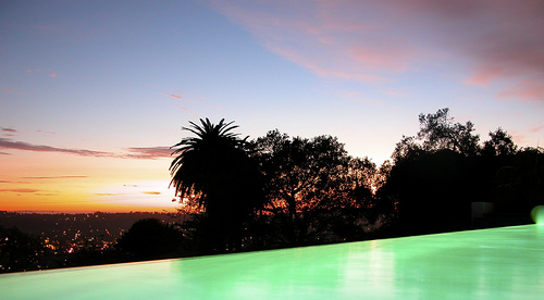 Sunset over pool